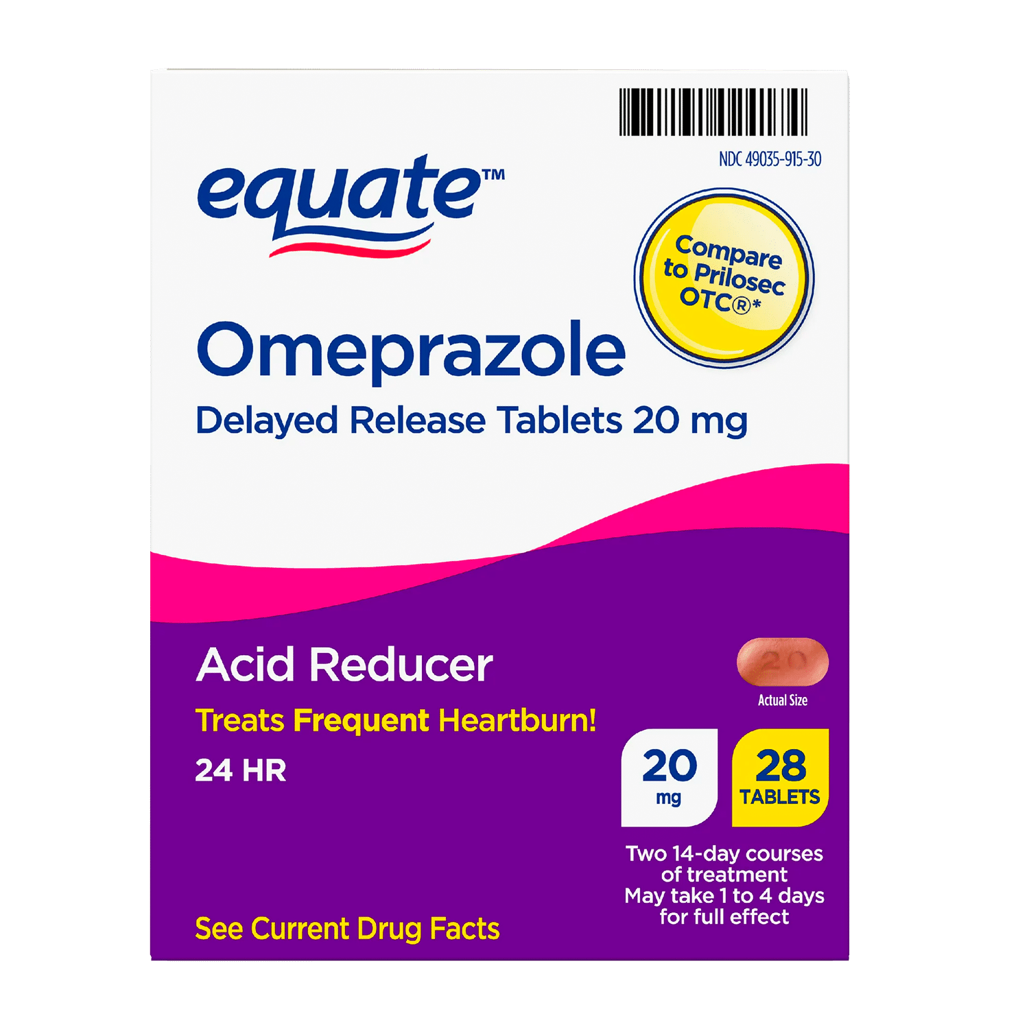 Equate Omeprazole Delayed Release Tablets 20 mg, Acid Reducer, 28 Count