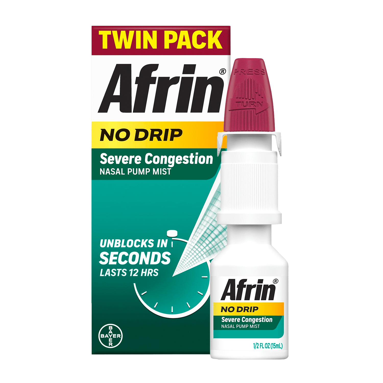 Afrin No Drip Severe Congestion Pump Mist Nasal Spray, 2-15 mL Bottles