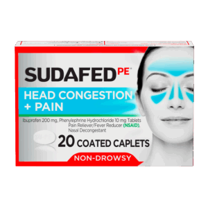 Sudafed PE Non-Drowsy Head Congestion + Pain Relief Caplets, 20 ct